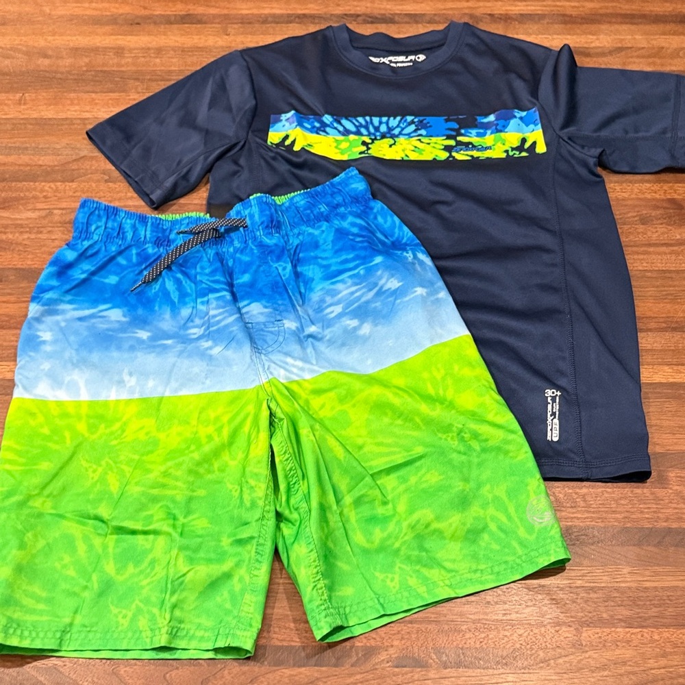 ZeroXposur Navy and Blue Kids Swim Rashguard Set
